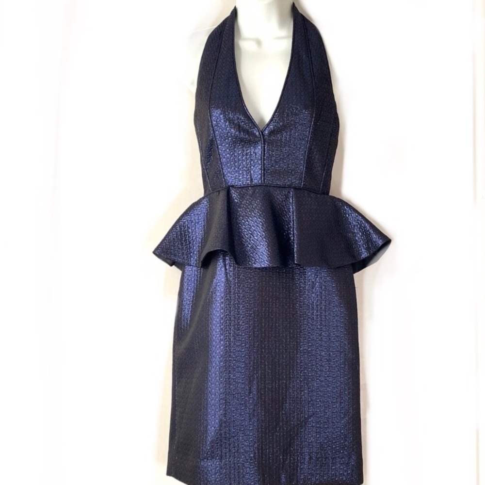 Lotus Grace Midnight Blue Halter Peplum Dress